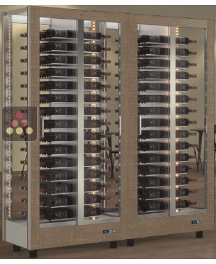 Combination of 2 professional multi-temperature wine display cabinets - 4 glazed sides - Horizontal bottles - Magnetic and interchangeable cover CALICE DESIGN