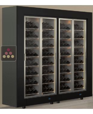 Freestanding combination of two professional multi-temperature wine display cabinets - Inclined bottles - Flat frame CALICE DESIGN