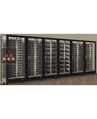 Combination of 6 professional multi-purpose wine display cabinet - 3 glazed sides - Horizontal/inclined bottles - Magnetic and interchangeable cover CALICE DESIGN