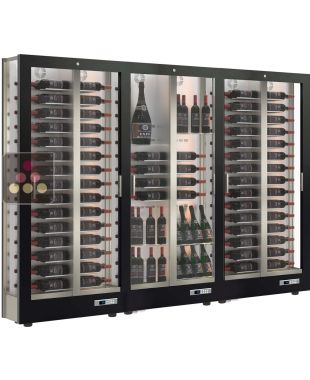 Combination of 3 professional multi-temperature wine display cabinets - 36cm deep - 3 glazed sides - Magnetic and interchangeable cover CALICE DESIGN