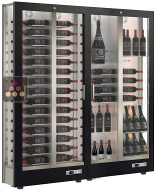 Combination of 2 professional multi-temperature wine display cabinets - 36cm deep - 3 glazed sides - Magnetic and interchangeable cover CALICE DESIGN