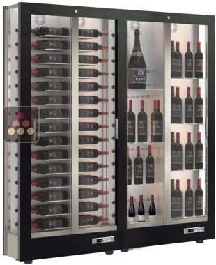 Combination of 2 professional multi-temperature wine display cabinets - 36cm deep - 3 glazed sides - Magnetic and interchangeable cover CALICE DESIGN