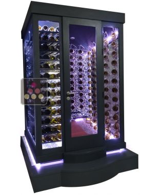 Single temperature Cellar – 3 glass walls – Horizontal Shelves and Suspended Bottles – Ageing or Service WINEROOM