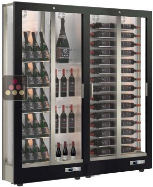 Combination of 2 professional multi-temperature wine display cabinets - 36cm deep - 3 glazed sides - Magnetic and interchangeable cover CALICE DESIGN