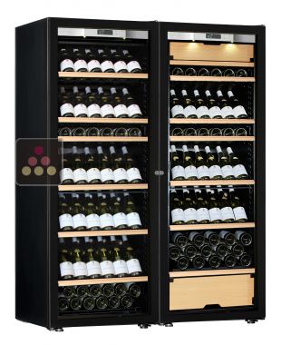 Combination of a single temperature wine cabinet and a 3 temperatures multipurpose wine cabinet - Inclined bottles - Full Glass door TRANSTHERM