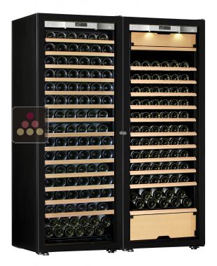 Combination of a single temperature wine cabinet and a 3 temperatures multipurpose wine cabinet - Sliding shelves - Full Glass door TRANSTHERM