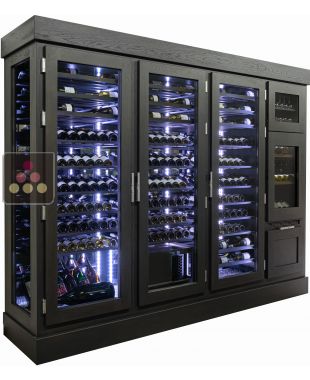 Custom-made ageing wine cabinet with a built-in dual temperature service cabinet and a standing bottles drawer Ma Cave à Vin