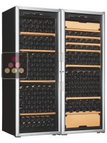 Combination of a single temperature wine cabinet and a multipurpose wine cabinet - Storage/sliding shelves ARTEVINO