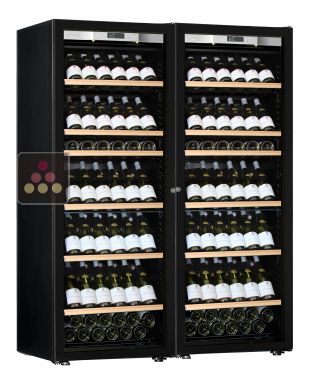 Combination of 2 single temperature wine ageing or service cabinet - Full Glass door - Inclined bottles TRANSTHERM