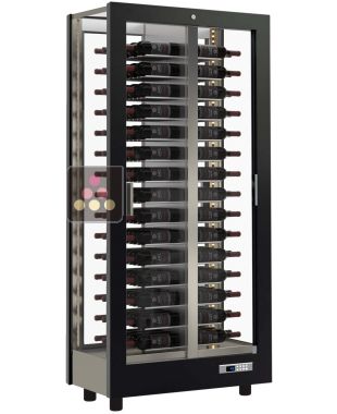 Professional multi-temperature wine display cabinet - 4 glazed sides - Horizontal bottles - Magnetic and interchangeable cover CALICE DESIGN