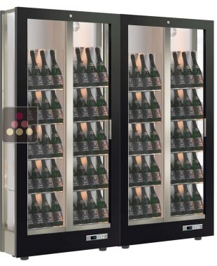 Combination of 2 professional multi-temperature wine display cabinets - 36cm deep - 3 glazed sides - Magnetic and interchangeable cover CALICE DESIGN
