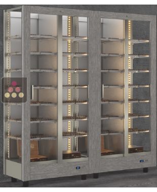 Combination of 2 refrigerated display cabinets for chocolates presentation - 3 glazed sides - Magnetic and interchangeable cover CALICE DESIGN