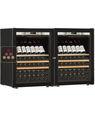 Combination of 2 single temperature wine cabinets for ageing or service - Inclined/sliding shelves - Full Glass door TRANSTHERM