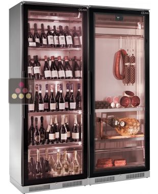 Combined single or multi-temperature wine service cabinet with refrigerated display cabinet for cold cuts storage BRERA