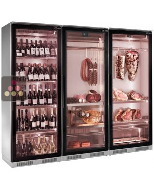 Combination of 3 refrigerated display cabinets for wine, meat maturation and cold cuts BRERA