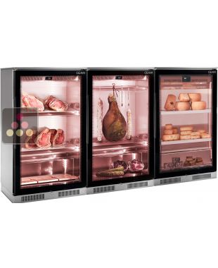 Combination of 3 refrigerated display cabinets for dry-aging, cold cuts and cheese BRERA