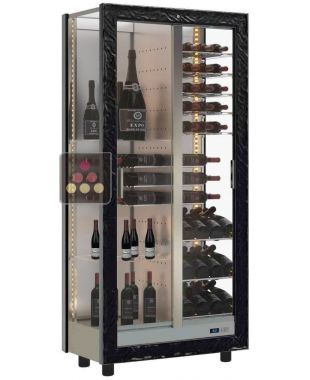 Multi-temperature wine display cabinet for service and storage - 3 glazed sides - Mixed shelves - Wooden cladding CALICE DESIGN