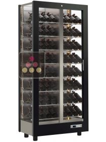 Multi-temperature wine display cabinet for service and storage - 3 glazed sides - Inclined bottles - Wooden cladding CALICE DESIGN