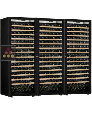 Combination of a 3 single temperature ageing or service wine cabinets - Full Glass door - Sliding shelves TRANSTHERM