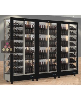 Combination of 3 professional multi-purpose wine display cabinet - 4 glazed sides - Magnetic and interchangeable cover CALICE DESIGN