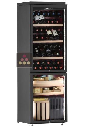 Free standing combination of a single temperature wine cabinet and cigar humidor
