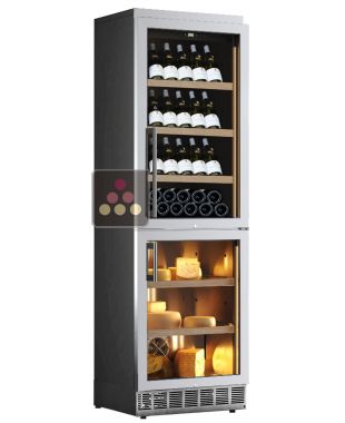 Built-in combination of wine & cheese cabinets - Stainless steel coating - Inclined bottles CALICE
