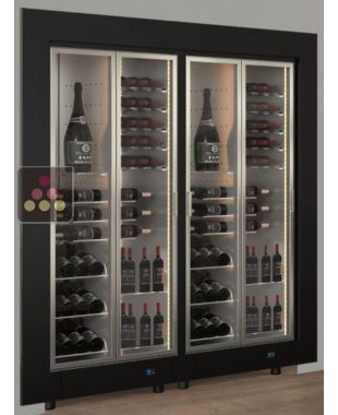 Built-in combination of 2 professional multi-temperature wine display cabinets - Custom layout - Flat frame CALICE DESIGN