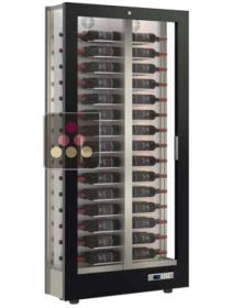 Professional multi-temperature wine display cabinet - 36cm deep - 3 glazed sides Horizontal bottles - Wooden cladding CALICE DESIGN
