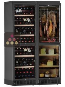 Built-in combination of 2 wine cabinets, a cheese and cured meat cabinet - Inclined bottle display CALICE