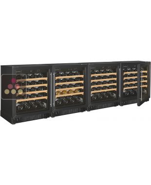 Combination of 3 single temperature wine ageing cabinet and a multi temperature wine service cabinet - Sliding shelves ARTEVINO