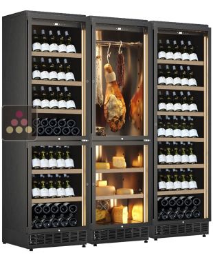 Built-in combination of 3 wine service or storage cabinets - 3-temperature and  a combination of cheese and cured meat cabinets CALICE