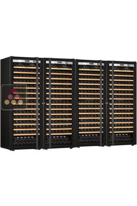 Combination of a 4 single temperature ageing or service wine cabinets - Full Glass door - Sliding shelves