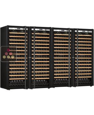 Combination of a 4 single temperature ageing or service wine cabinets - Full Glass door - Sliding shelves TRANSTHERM