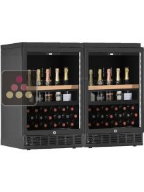 Combination of 2 built-in single temperature wine cabinets for wine storage or service with a sliding shelves for standing bottles CALICE