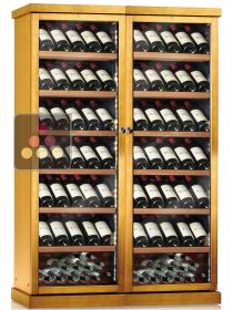 Freestanding combination of 2 single temperature wine cabinets - Wooden cladding - Inclined bottles CALICE