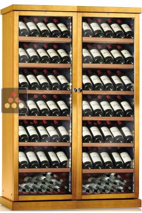 Freestanding combination of 2 single temperature wine cabinets - Wooden cladding - Inclined bottles