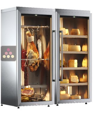 Freestanding combination of a cheese cabinet and a cured meat cabinet - Stainless steel cladding CALICE