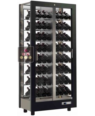 Professional multi-temperature wine display cabinet - 4 glazed sides - Inclined bottles - Wooden cladding CALICE DESIGN