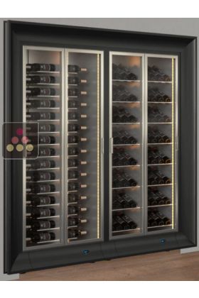 Built-in combination of two professional multi-temperature wine display cabinets - Mixed shelves - Curved frame