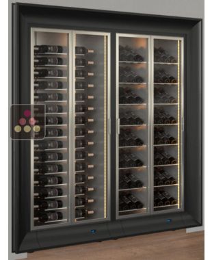 Built-in combination of two professional multi-temperature wine display cabinets - Mixed shelves - Curved frame CALICE DESIGN