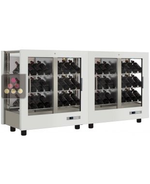 Combination of 2 professional multi-purpose wine display cabinet - 3 glazed sides - Inclined bottles - Magnetic and interchangeable cover CALICE DESIGN
