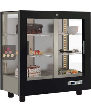 Professional refrigerated display cabinet for dessert and snacks - 3 glazed sides - Wooden cladding CALICE DESIGN