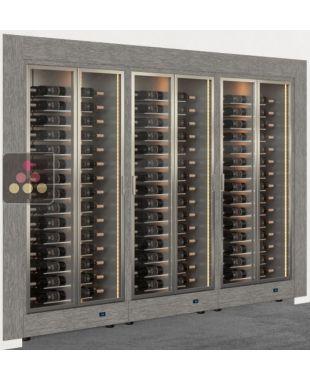 Built-in combination of 3 professional multi-temperature wine display cabinets - Horizontal bottles - Flat frame CALICE DESIGN