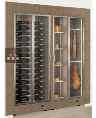 Built-in combination of 2 professional refrigerated display cabinets for wine, cheese and cured meat - Flat frame CALICE DESIGN