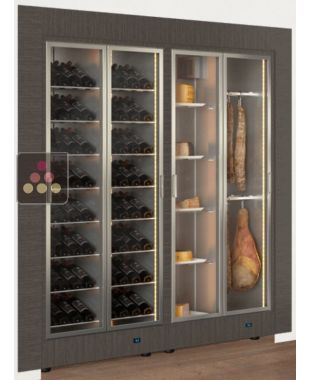 Built-in combination of 2 professional refrigerated display cabinets for wine, cheese and cured meat - Flat frame CALICE DESIGN
