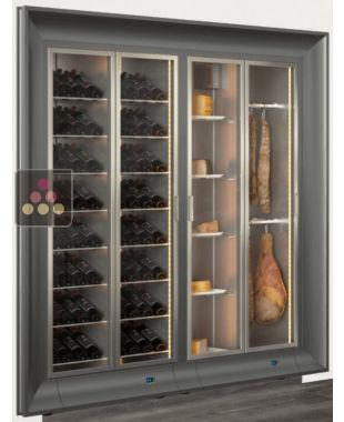 Built-in combination of 2 professional refrigerated display cabinets for wine, cheese and cured meat - Curved frame CALICE DESIGN