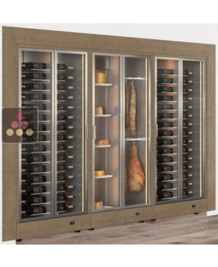 Built-in combination of 3 professional refrigerated display cabinets for wine, cheese and cured meat - Flat frame CALICE DESIGN