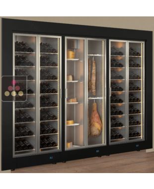Built-in combination of 3 professional refrigerated display cabinets for wine, cheese and cured meat - Flat frame CALICE DESIGN