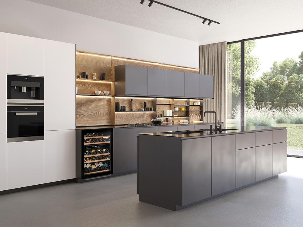 Dual temperature built-in wine cabinet for storage and/or service